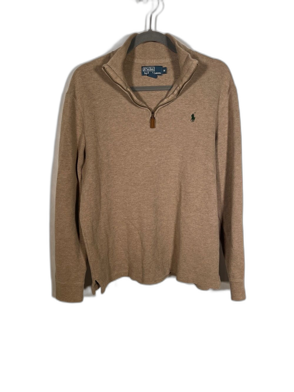 POLO RALPH LAUREN MENS TAN QUARTER ZIP PULLOVER SWEATER MEDIUM